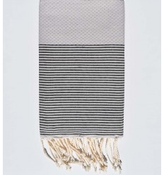 Serviette de plage nid d'abeille gris tourdille rayée gris noir