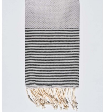 Serviette de plage nid d'abeille gris tourdille rayée gris noir