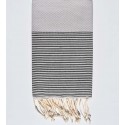 Serviette de plage nid d'abeille gris tourdille rayée gris noir