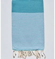 Fouta nid d'abeille bleu vert sarcelle avec rayures