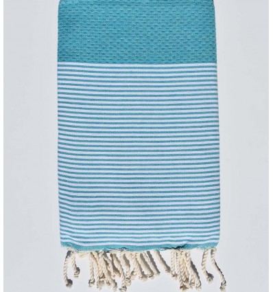 Fouta nid d'abeille bleu vert sarcelle avec rayures