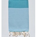 Fouta nid d'abeille bleu vert sarcelle avec rayures