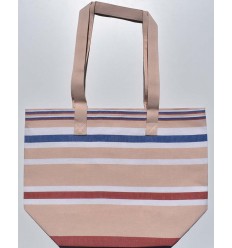 Strandtasche hellrosa, weiß, karminrot und blau 2