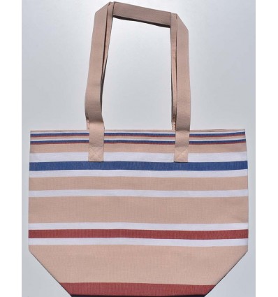 Strandtasche hellrosa, weiß, karminrot und blau