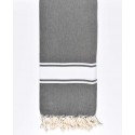 Serviette de plage double dimension couleur marron bistre bande blanche 2m/2m