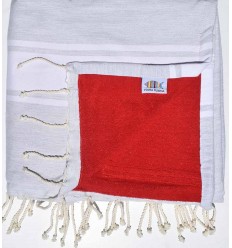 Fouta Doublée éponge gris très claire et rouge