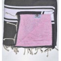 Fouta doublée éponge gris foncée et rose