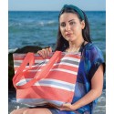 Sac de plage rouge, blanc, bleu et gris noir