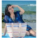 Strandtasche hellrosa, weiß, karminrot und blau