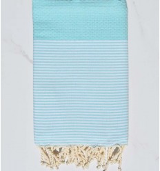 Fouta nid d'abeille azurin clair avec rayures