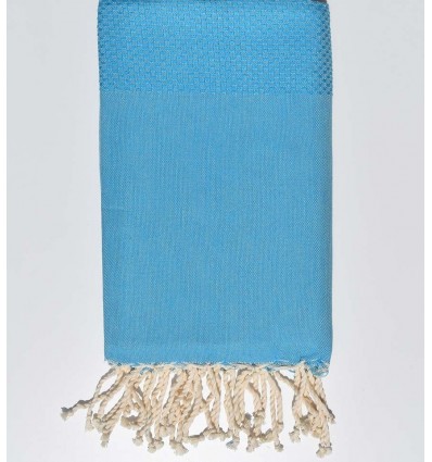 Serviette de plage nid d'abeille unie bleu Cyan