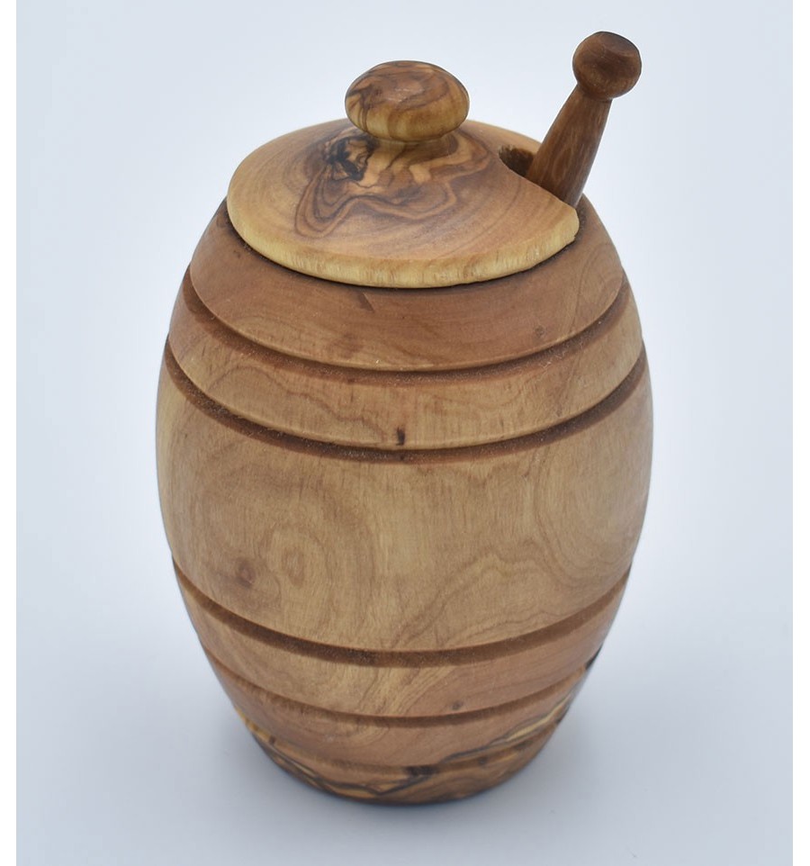 Pot avec cuillère à miel en bois d'olivier