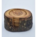 6 sous tasses + support en bois d'olivier