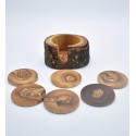 6 sous tasses + support en bois d'olivier