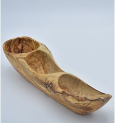 Olive wood appetizer dish with 3 holes