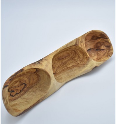 Plat apéritif en bois d'olivier avec 3 trou