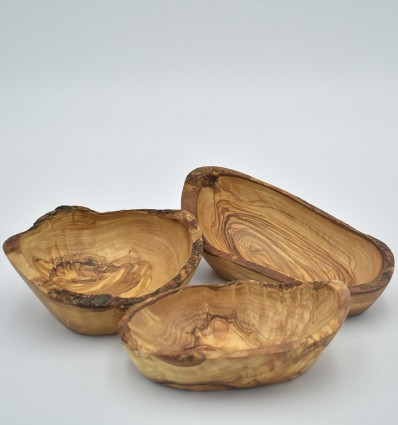3 olive wood rustic dishes