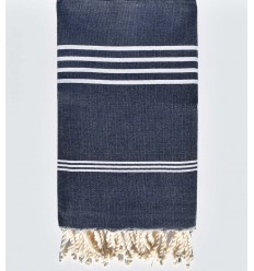 Serviette de plage Plate bleu jeans avec rayures blanc