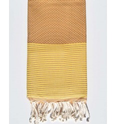 Fouta nid d'abeille couleur vénitien foncé rayée jaune