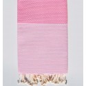 Fouta nid d'abeille rose dragée avec rayures