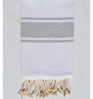 Fouta plate blanche avec bandes gris