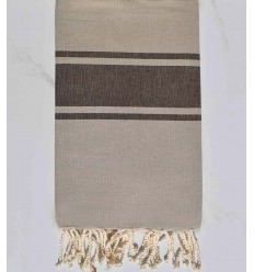 Fouta plate grège avec bandes marron