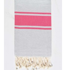 Fouta plate gris avec bandes rose