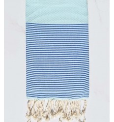 Fouta nid d'abeille azurin rayée bleu