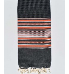 Jeté Arabesque bleu jeans foncé rayée orange