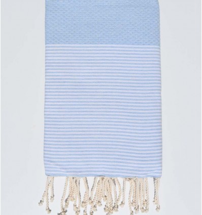 Fouta nid d'abeille bleu ciel avec rayures