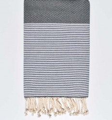 Fouta nid d'abeille gris fer avec rayures