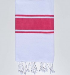 Fouta Blanche Bandes rose