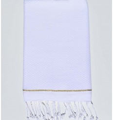 Fouta unie blanche avec une bande lurex aux extrémités