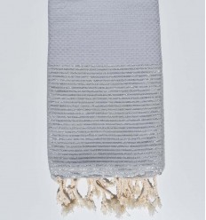 Fouta bleu gris fumée en nid d'abeille avec lurex argent