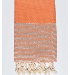 Fouta nid d'abeille orange brûlée avec lurex argent