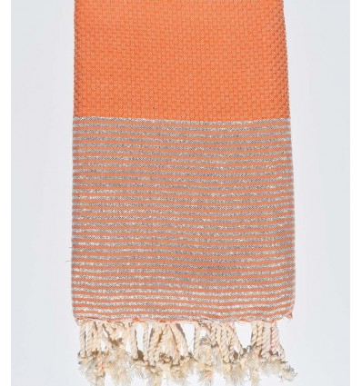 Fouta nid d'abeille orange brûlée avec lurex argent