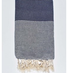 Fouta nid d'abeille bleu foncé avec lurex