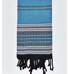 Fouta arabesque bleu azur et gris