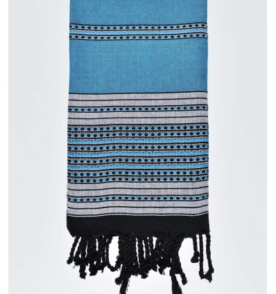 Fouta arabesque bleu azur et gris