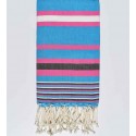 Fouta dina bleu céleste rayée rose et blanc