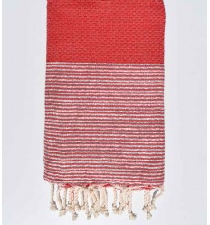 Fouta en nid d'abeille rouge avec lurex