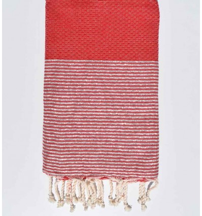 Fouta en nid d'abeille rouge avec lurex