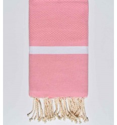 Fouta nid d'abeille rose clair avec bandes blanche