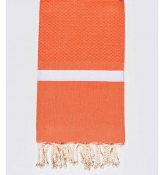 Fouta nid d'abeille orange avec bandes blanche