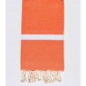Fouta nid d'abeille orange avec bandes blanche