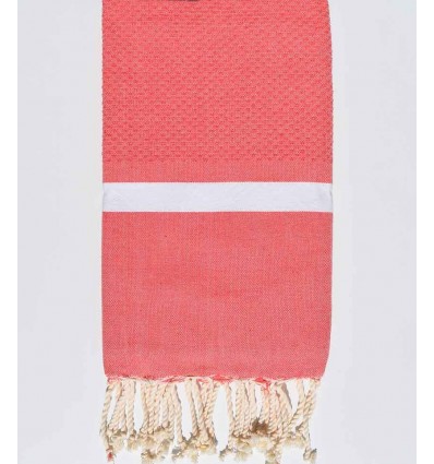 Fouta nid d'abeille rose Incarnadin avec bandes blanche