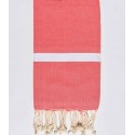 Fouta nid d'abeille rose Incarnadin avec bandes blanche