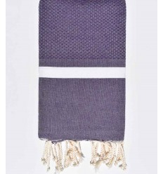 Fouta nid d’abeille violet avec bandes blanche