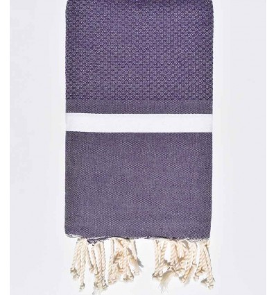 Fouta nid d’abeille violet avec bandes blanche