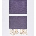 Fouta nid d’abeille violet avec bandes blanche
